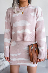 Robe courte en tricot contrastant avec mini-jupe deux pièces - Rose